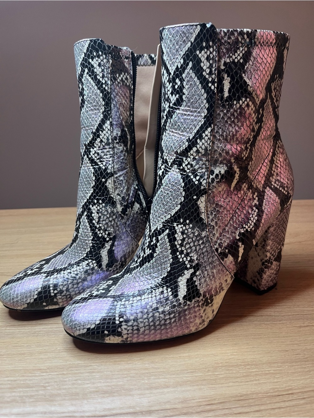 Aldo Snake-Print Block Heel Ankle Boots - Black & Gray
